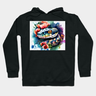 Snake head in the watercolor style  with flowers and vibrant hues. Hoodie